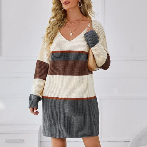 Robe à blocs de couleurs à rayures en tricot - SHEIN - Modalova