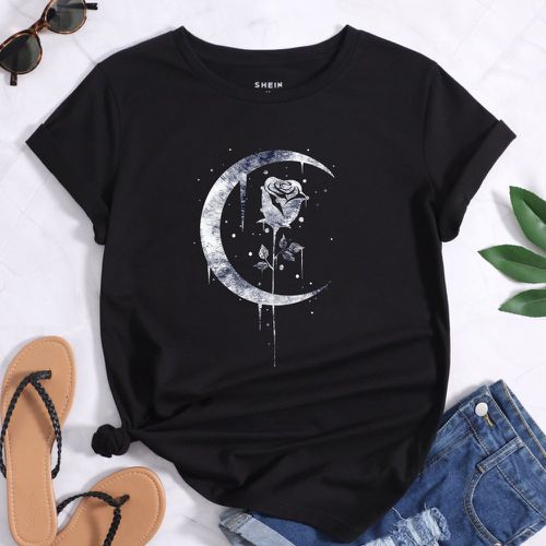 T-shirt lune et à imprimé floral - SHEIN - Modalova