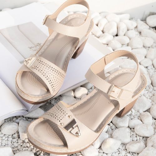 Sandales à talons épais minimaliste ajouré à bride de cheville - SHEIN - Modalova