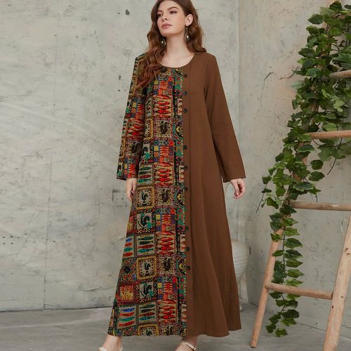 Robe tunique à imprimé patchwork faux bouton - SHEIN - Modalova