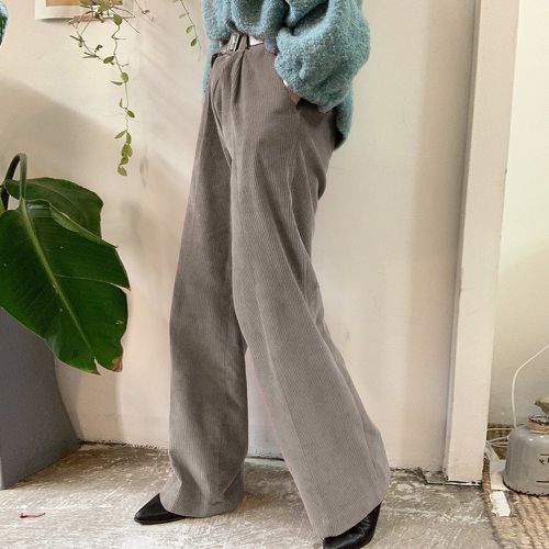 Pantalon à poche à plis en velours côtelé (sans ceinture) - SHEIN - Modalova