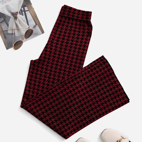 Pantalon taille élastique à pied-de-poule en tricot - SHEIN - Modalova