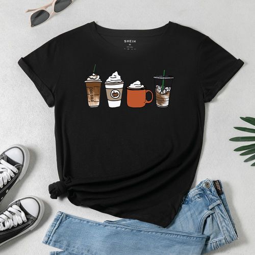 T-shirt à imprimé citrouille et boisson - SHEIN - Modalova