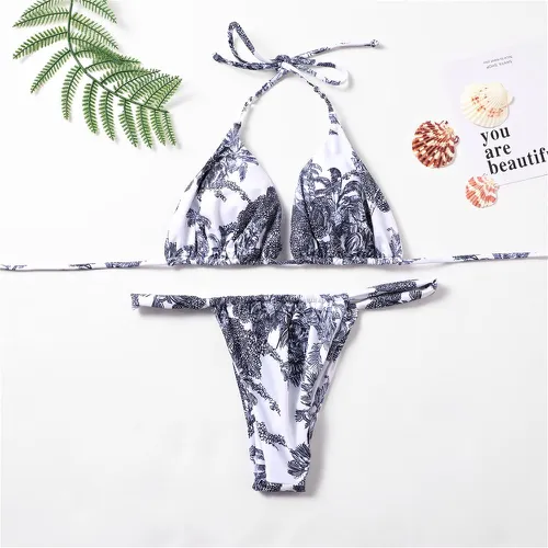 Bikini à imprimé végétale micro - SHEIN - Modalova
