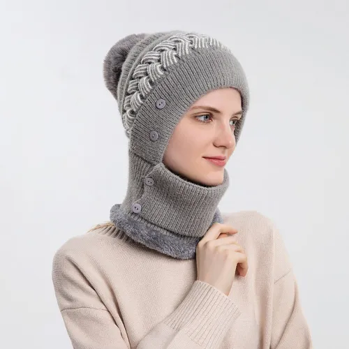 Pompon Bonnet en tricot avec anneau Écharpe - SHEIN - Modalova