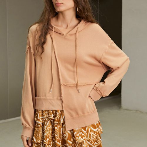Sweat-shirt à capuche à couture asymétrique à cordon - SHEIN - Modalova