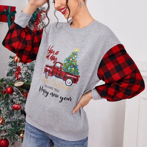Sweat-shirt Noël à motif voiture à carreaux - SHEIN - Modalova