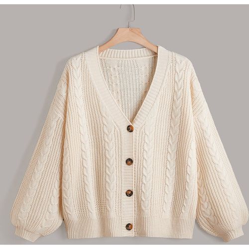 Cardigan en tricot torsadé manches bouffantes - SHEIN - Modalova