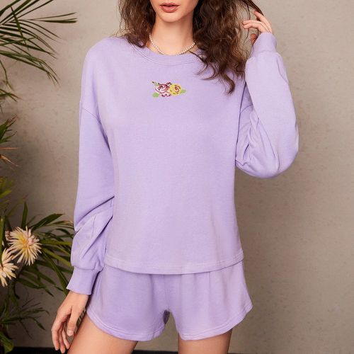 Sweat-shirt à imprimé floral & Short à cordon - SHEIN - Modalova