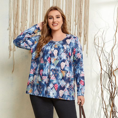 T-shirt à imprimé géométrique & floral - SHEIN - Modalova