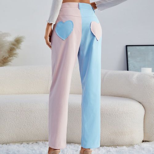 Pantalon taille haute bicolore à applique cœur - SHEIN - Modalova