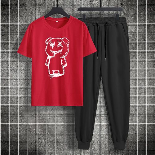 T-shirt à imprimé ours & Pantalon de survêtement à cordon - SHEIN - Modalova