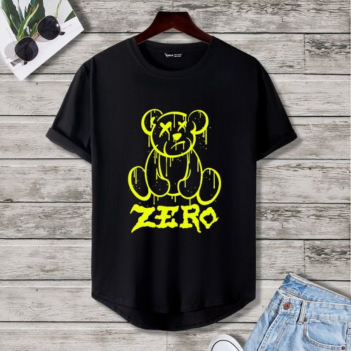 T-shirt asymétrique ours et lettre - SHEIN - Modalova