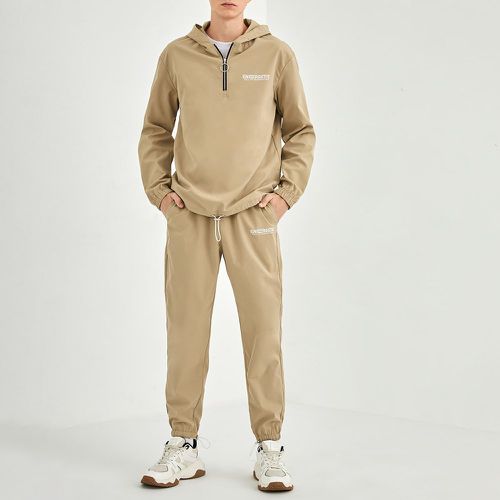 Pantalon de survêtement & Sweat-shirt à capuche à lettres zippé à cordon - SHEIN - Modalova