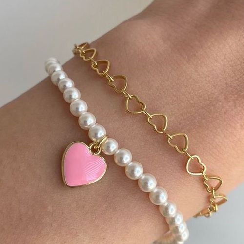 Pièces Bracelet à breloque cœur avec fausses perles - SHEIN - Modalova