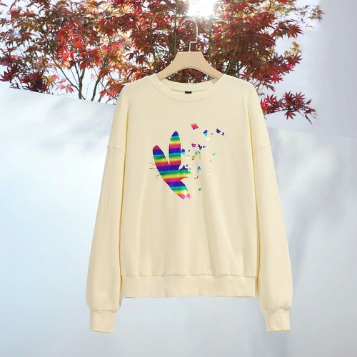 Sweat-shirt à rayures arc-en-ciel à imprimé papillon - SHEIN - Modalova