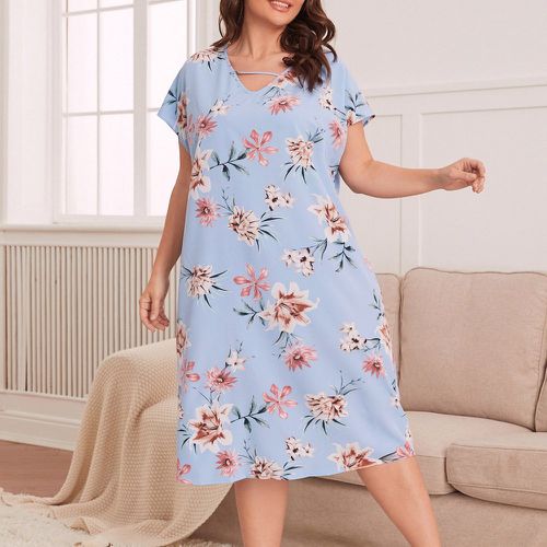 Robe de nuit à imprimé floral à manches chauve-souris découpe col en V - SHEIN - Modalova