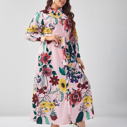 Robe chemise à rayures & à imprimé floral ceinturé - SHEIN - Modalova