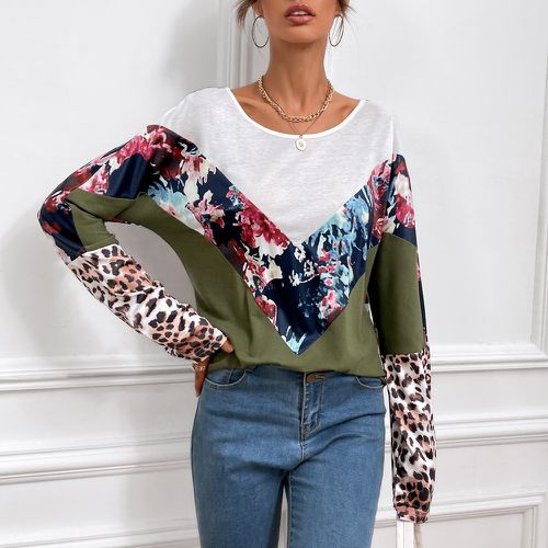 T-shirt fleuri et léopard - SHEIN - Modalova