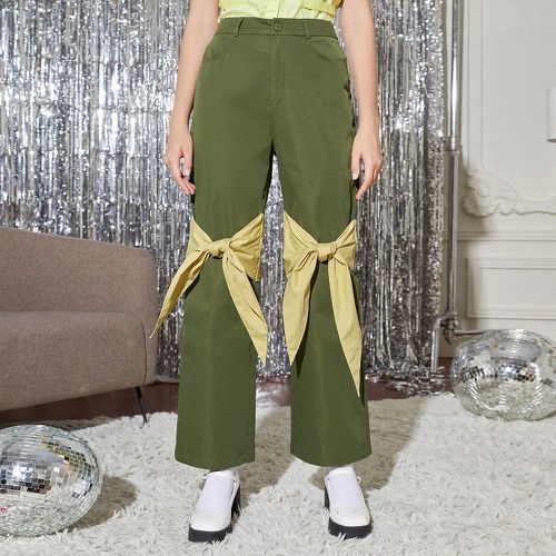 Pantalon à blocs de couleurs à nœud taille haute - SHEIN - Modalova