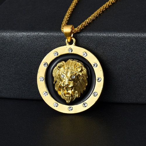 Collier lion à détail de tête à pendentif rond - SHEIN - Modalova