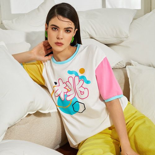 T-shirt à blocs de couleurs à lettres - SHEIN - Modalova