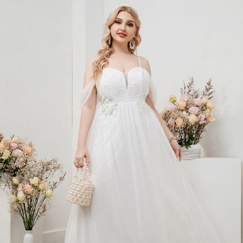 Robe de mariage à épaules dénudées plante à tulle brodé - SHEIN - Modalova