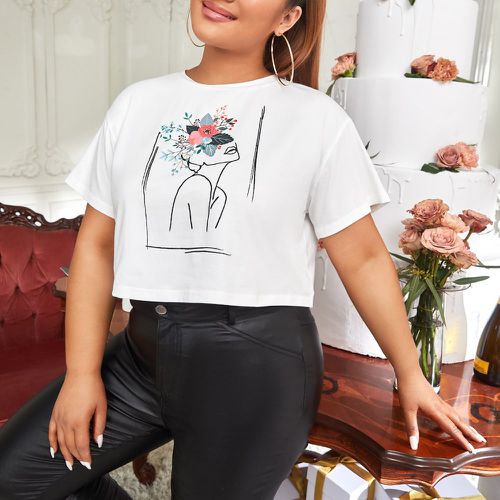 T-shirt court fleuri à motif figure - SHEIN - Modalova