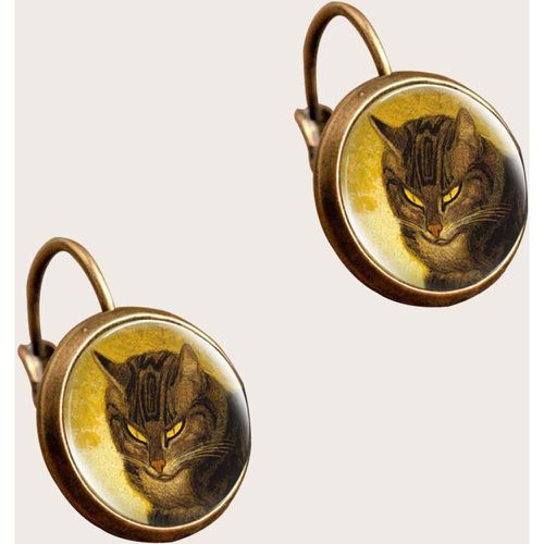Boucles d'oreilles à imprimé chat rond - SHEIN - Modalova