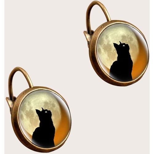 Boucles d'oreilles à imprimé chat rond - SHEIN - Modalova