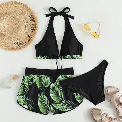 Bikini à imprimé végétale à nœud & Short de bain - SHEIN - Modalova