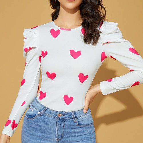 T-shirt manches bouffantes à imprimé cœur - SHEIN - Modalova