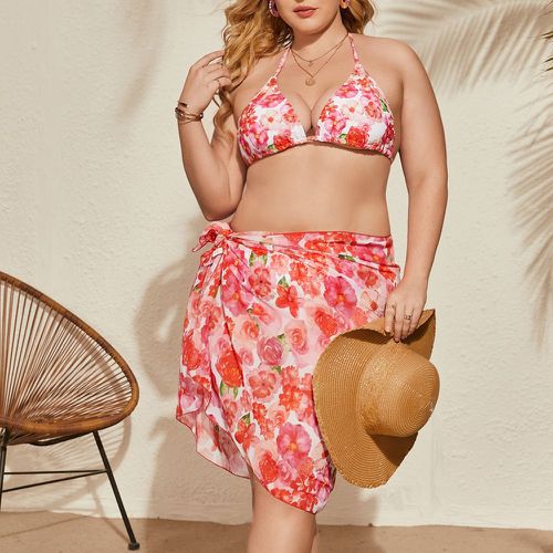 Bikini à imprimé floral avec jupe de plage - SHEIN - Modalova