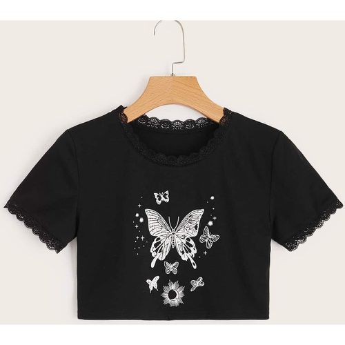 T-shirt à imprimé papillon en dentelle - SHEIN - Modalova