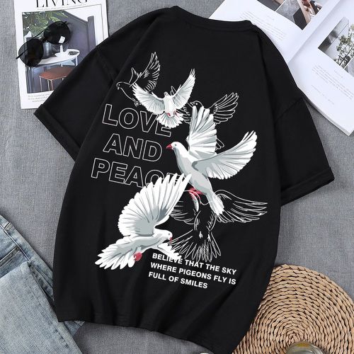 T-shirt à imprimé pigeon et slogan - SHEIN - Modalova