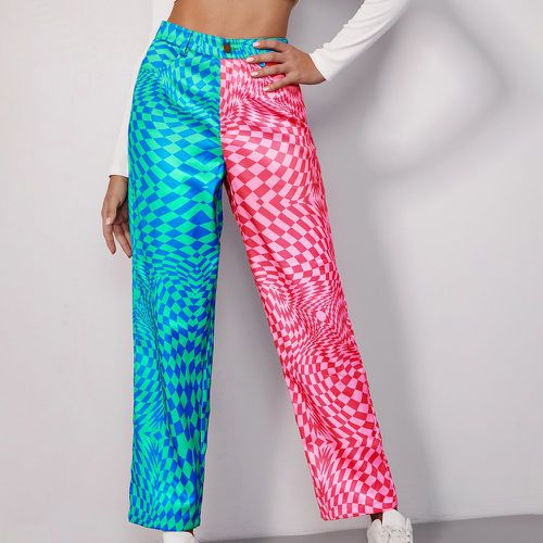 Pantalon droit à damier à blocs de couleurs - SHEIN - Modalova