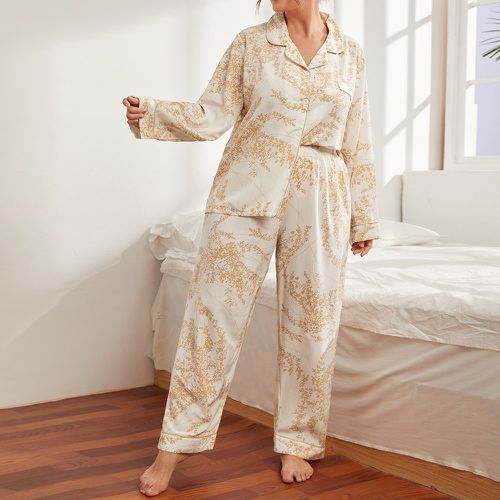 Ensemble Pyjama Long Imprimé Végétal Soie pour Femme