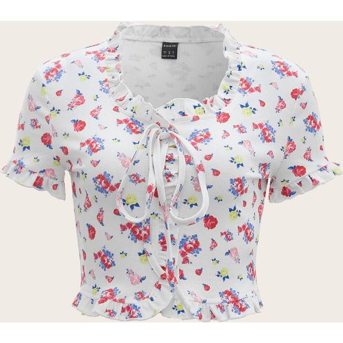 T-shirt à imprimé floral à nœud - SHEIN - Modalova