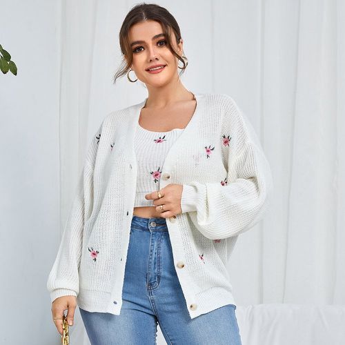 Cardigan brodé fleur & Top court en maille à fines brides - SHEIN - Modalova