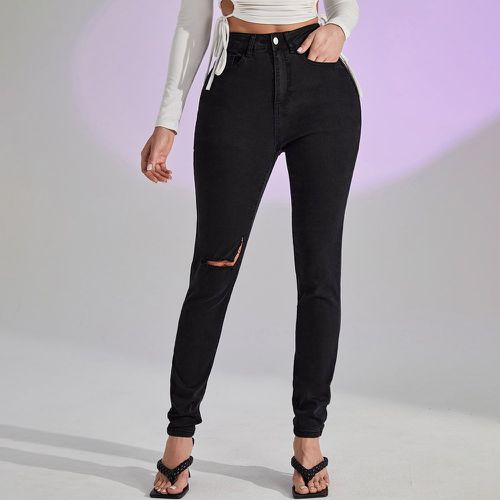 Jean skinny déchiré taille haute unicolore - SHEIN - Modalova