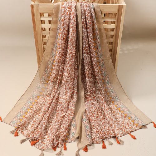 Écharpe à imprimé floral à franges - SHEIN - Modalova