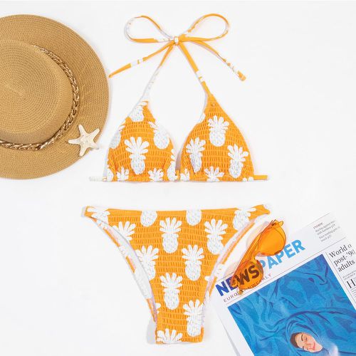 Bikini ras-du-cou à imprimé ananas froncé - SHEIN - Modalova