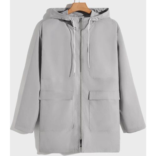 Manteau à capuche poche à rabat zippé à cordon - SHEIN - Modalova