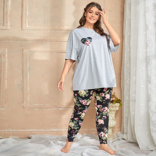 Ensemble de pyjama legging fleuri et top à imprimé cœur - SHEIN - Modalova