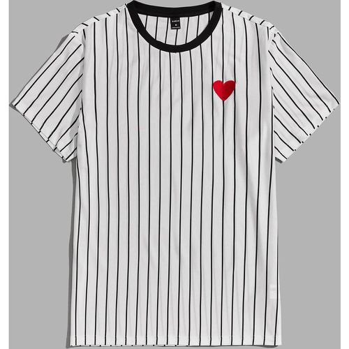 T-shirt à broderie cœur à rayures - SHEIN - Modalova