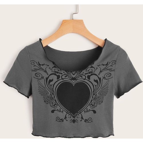 T-shirt à imprimé cœur & aile à ourlet ondulé - SHEIN - Modalova