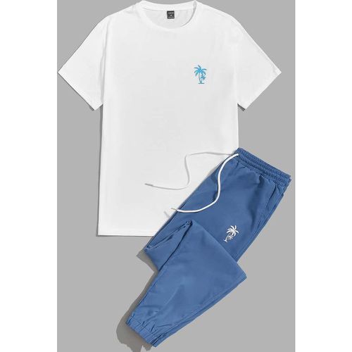 T-shirt à imprimé tropical & Pantalon de jogging à cordon - SHEIN - Modalova