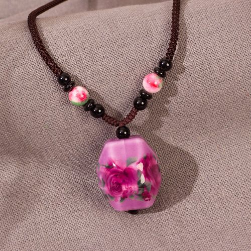 Collier avec pendentif rose céramique - SHEIN - Modalova
