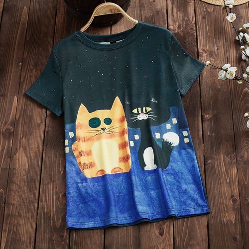 T-shirt chat & à pois à blocs de couleurs - SHEIN - Modalova