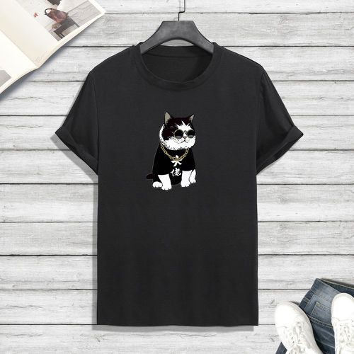 T-shirt à imprimé chat et lettre chinoise - SHEIN - Modalova